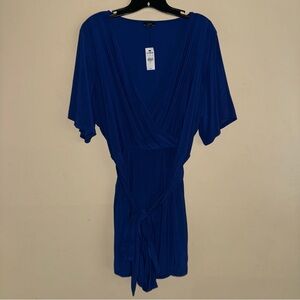 Express Royal Blue Flutter Sleeve Tie Wrap Romper Size XL NWT!